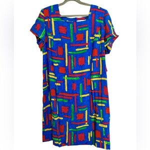Vintage Jessica Howard 100% Rayon Colorful Shift Dress 80’s Retro NWT